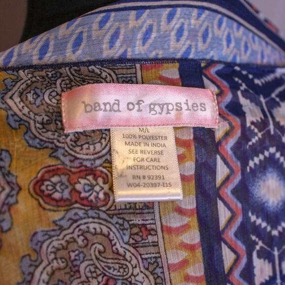 Band Of Gypsies Sheer Open Front Cover Top Kimono Duster Tribal Print M - Picture 3 of 3